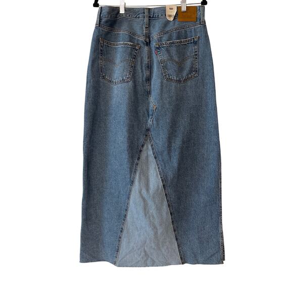 Levi's NWT Icon Button Fly Size 30 Denim Maxi Two Toned Jean Women's Skirt - Picture 2 of 5